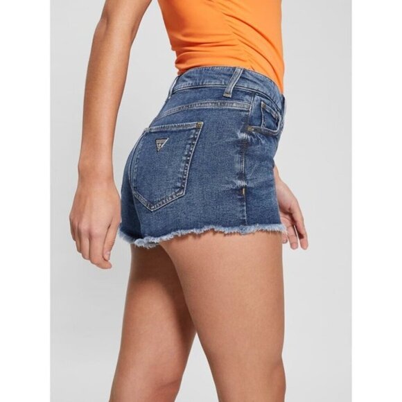 GUESS Vintage-Inspired Frayed Mom Denim Short 25 - Picture 4 of 10